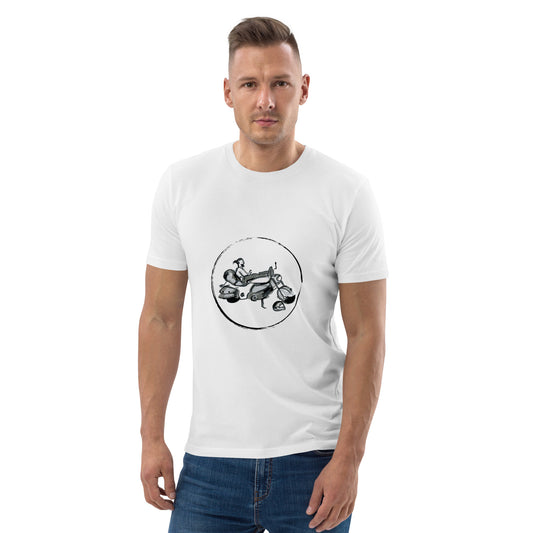 Weißes T-Shirt aus Bio-Baumwolle mit Motorradgrafik